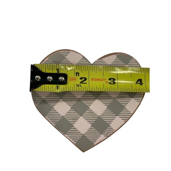 Rustic Heart Pink Plaid Heart 4" Freestanding Tabletop Decor Gift Valentine Love - Picture 2 of 5